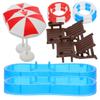 2 Sets 1:12 Scale Miniature Swimming Pool Dollhouse Accessories, Folding Beach Chairs Umbrellas Swim Rings, Summer Fairy Garden DIY Decor view 1