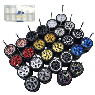 13 PCS 1/64 Scale Diecast Car Wheels and Tires Set, 13 Styles Realistic Rims with Rubber Tires, Replacement Wheel Kit for 1/64 Model Cars, DIY Custom Modification Accessories