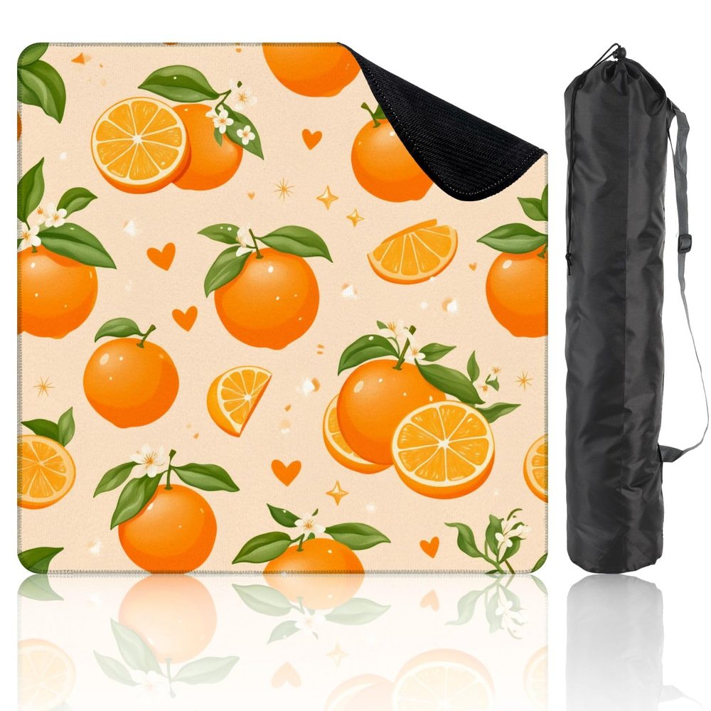 31.5" x 31.5" Mahjong Mat for Table with Carrying Bag Seamless Orange Fruit Slices Leaves Blossoms Light Non-Slip Noise-Reducing Game Mat Mahjong Accessories for Poker Dominoes Board Games
