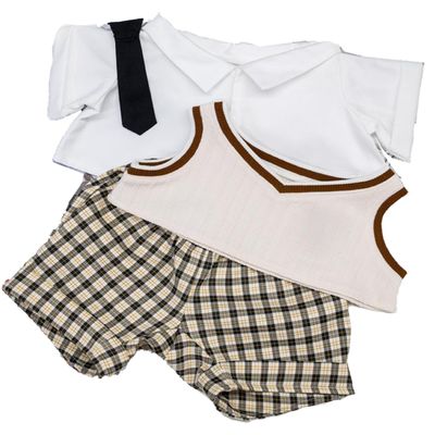 40cm Plush Doll Clothes Set, 4 PCS Uniform Outfit for Stuffed Dolls,Doll Clothes with Shirt Vest Tie and Pants, Preppy Dress Up Clothes for Plush Dolls (Beige,40cm)