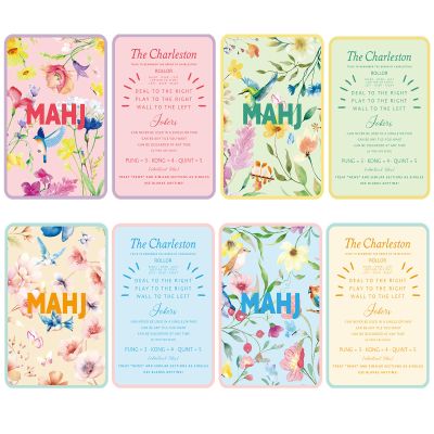 BrightRow 4 Pcs Mahjong Shuffler Cards for Tiles Mixing & Shuffling Portable Mah Jong Accessories Gift Party Supplies Waterproof Rules Printed Mixer 7 x 5 in for Tiles Lover(Pastel,Linear,Bird)