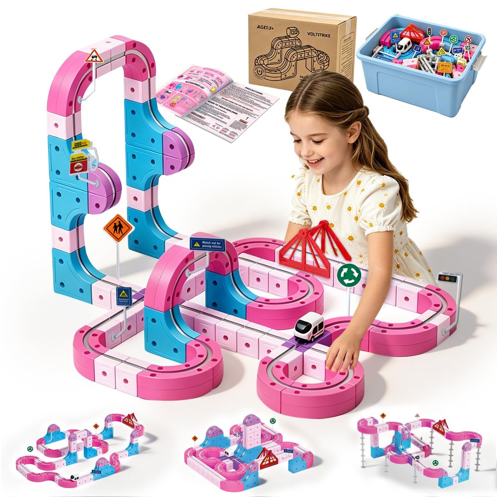 Electric Train Set for Kids 3 4 5 6 7 8 9, 3D Infinity Racer Magnetic Track 177PCS, Flexible Modular Building Train with Gravity-Defying Motorized Trains, STEM Learning Birthday Gift for Boys & Girls