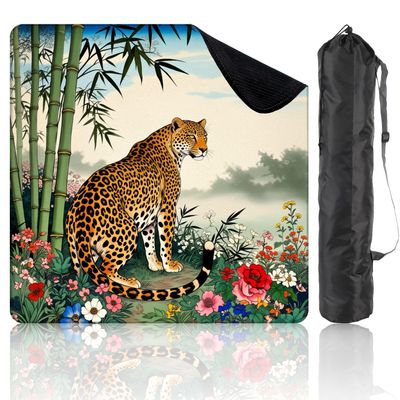 31.5" x 31.5" Mahjong Mat for Table with Carrying Bag Leopard Vibrant Floral Landscape Bamboo Colorful Flowers Non-Slip Noise-Reducing Game Mat Mahjong Accessories for Poker Dominoes Board Games