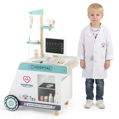 GLACER Kids Doctors Play Set, Wooden Pretend Play Medical Kit with CT Scanner, Stethoscope & Toy Accessories, Mobile Medical Station Activity Center for Boys & Girls Ages 3+ (Green)