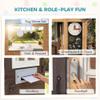 Qaba Outdoor Playhouse with Pet Door, Wooden Kids Playhouse with Play Kitchen, Mailbox, Doorbell, Birdhouse, Fence and Windows for Garden, Backyard, Indoor Playroom Pretend Play, Ages 2+, Brown view 3