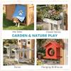 Qaba Outdoor Playhouse with Pet Door, Wooden Kids Playhouse with Play Kitchen, Mailbox, Doorbell, Birdhouse, Fence and Windows for Garden, Backyard, Indoor Playroom Pretend Play, Ages 2+, Brown view 4