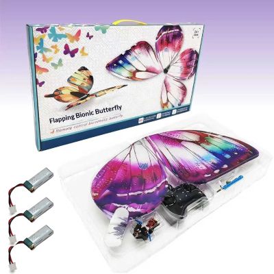 Bionic butterfly Sensor-assisted ornithopter drone 2.4GHZ 4CH Flying insect toy Handmade with LED lighting 3 Batteries 15+ Minutes Flight for Beginners & Adult(Purple)