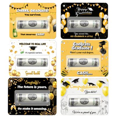 6 Pcs Graduation Money Holder Card, Funny Cash Gift for Graduate, Grad Money Holder, Congrats Grad Card Gift for High School College Graduation, Graduation Cards 2026, Class of 2026 Gift.