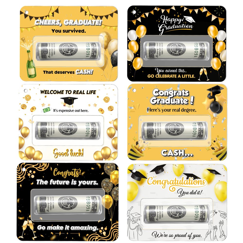 6 Pcs Graduation Money Holder Card, Funny Cash Gift for Graduate, Grad Money Holder, Congrats Grad Card Gift for High School College Graduation, Graduation Cards 2026, Class of 2026 Gift.