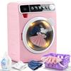 Kids Toy Washing Machine, Realistic Pretend Play Appliance for Girls, Interactive Toy Dollhouse Furniture, Play Washer and Dryer Playset with Spinning Drum (Pink) view 1