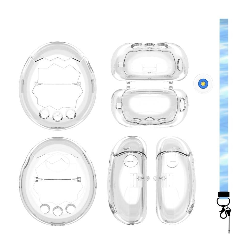 One-piece PC Protective Cover for Tamagotchi Paradise Electronic Pet Console Case Anti-Scratch Shockproof Drop-Resistant Dust-Proof Washable Sleeve Accessories with Keycap&Lanyard (Clear)