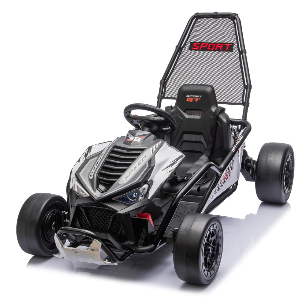 24V 400W Electric Drift Go Kart for Kids 6-12 Crazy Ride On Car with Protective Roll Cage 5-Point Safety Harness Rear Suspension EVA Front Tires 5-7.5MPH Speed Music & Bluetooth Drift Mode (Black)