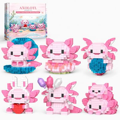 IBLOTIME Axolotl Building Set, 6 in 1 Mini Brick Sets with 2278 PCS, Micro Building Blocks Animal Kit, Small Party Favors, Desk Decor Gifts for Teens and Adults Age 14+