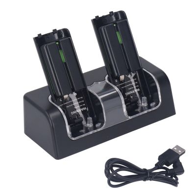4 in 1 Remote Controller Charging Station, Dual Remote Charger Dock with Built - in 2800mAh Lithium Batteries, Portable ABS Charging Base for Game Consoles and Smart TVs (Black)