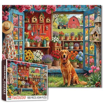 Farmhouse Garden Jigsaw Puzzles for Adults Floral Barn 1000 Pieces Puzzles for Challenging Family Activity Games Flower Shed Greenhouse Jigsaw Puzzle DIY Craft Puzzles Home Decor 19.7 x 27.6 Inches