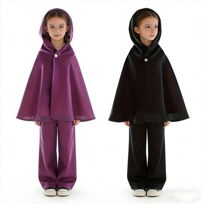 2-Pack Girls' Hooded Cloak Set - Purple & Black Solid Color Capes with Hood, Kids Costume Accessory for Dress Up & Cosplay. (11-12Y)