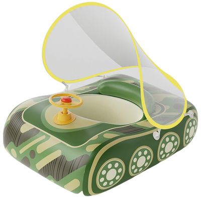 Toddler Pool Float with Adjustable Sun Canopy | Inflatable Tank Baby Swim Float and Safety Seat Pool Toys for Kids 3+ Years Old (Green)