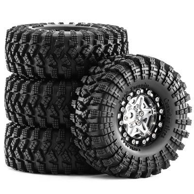 1.3" Pre-Assembled Beadlock Wheels and Tires 70mm (2.75in) for SCX24 TRX4M 1/18 1/24 RC Crawlers Aluminum Rims, Soft Rubber Tires with Foam Inserts, Easy-Install Upgrade Parts (Silver)