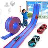 TAEMVV 15 Ft Dual Flexible Race Track for Kids, DIY Ramps Car Track Set with 2 Toy Cars Compatible with Hot Wheels 1/64 Diecast Cars, Reinforced Suction Cup for Boys Girls 3+, Blue Pro view 1
