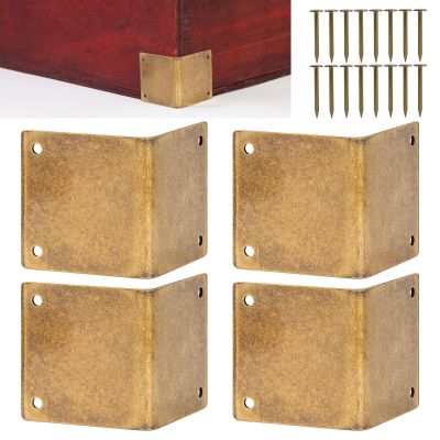 4 Pcs Baseboard Corner Protectors,Brass Skirting Board Corner Protectors for File Boxes,Bookshelves,Wooden Cases,Jewel Cases Decorative (Bronze)