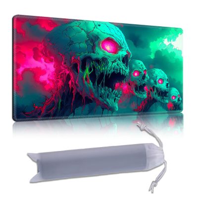 DISUOFEART Playmat for MTG & Magic: The Gathering, 24x14 inch Non-Slip TCG Game Mat for Commander, Neon Zombie Skulls Horror Print Card Game Table Mat