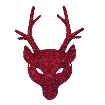 Masquerade Shiny Rhinestone Deer Mask,Half Face Glitter Mask, Christmas Elk Reindeer Masks for Halloween Carnival (Red)