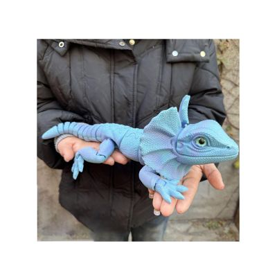 3D Animals Articulated Animals Frilled Lizard for Stress Relief Home Office Decompression Decor Executive Desk Toys-Blue Rainbow||37cm/14.6in
