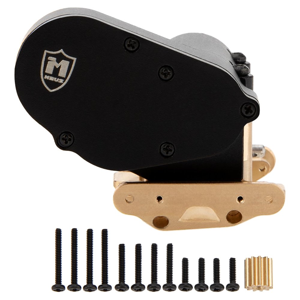 MEUS RACING SCX30 Transmission Assembled Gearbox with Brass Skid Plate for Axial SCX30 1/30 RC Crawler (Black)