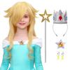FOVER 6PCS Blonde Princess Wig for Girls Costume Cosplay Long Wavy Wig with Crown Wand Brooch Earrings Wig Cap | Thick Full Hair, Pre-cut Bangs, Secure Fit for Halloween Birthday Party FE052 view 1