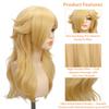 FOVER 6PCS Blonde Princess Wig for Girls Costume Cosplay Long Wavy Wig with Crown Wand Brooch Earrings Wig Cap | Thick Full Hair, Pre-cut Bangs, Secure Fit for Halloween Birthday Party FE052 view 3