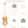 FOVER 6PCS Blonde Princess Wig for Girls Costume Cosplay Long Wavy Wig with Crown Wand Brooch Earrings Wig Cap | Thick Full Hair, Pre-cut Bangs, Secure Fit for Halloween Birthday Party FE052 view 4