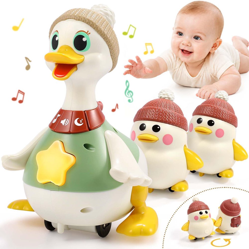 Yunaking Musical Tummy Time Waddling Duck Toys, Baby Toys 6-12 Months Gift