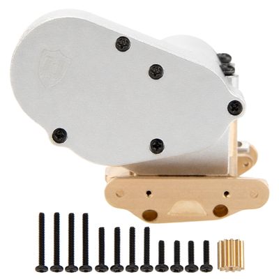MEUS RACING SCX30 Transmission Assembled Gearbox with Brass Skid Plate for Axial SCX30 1/30 RC Crawler (Silver)