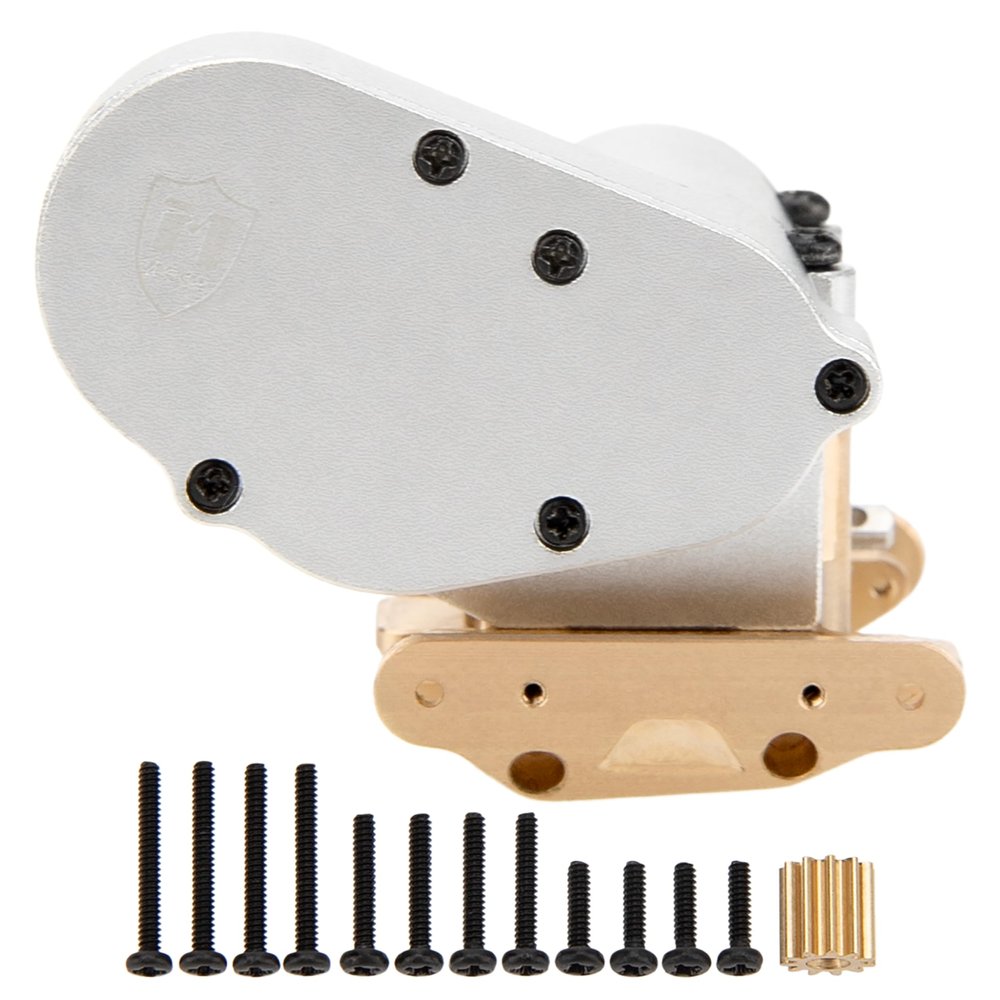 MEUS RACING SCX30 Transmission Assembled Gearbox with Brass Skid Plate for Axial SCX30 1/30 RC Crawler (Silver)