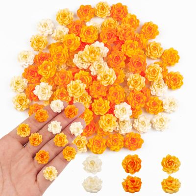 100 Pieces Tiny Peony for Craft Dollhouse Miniatures Soft Resin Flowers for Fairy Garden Micro Landscaping Decoration, Orange