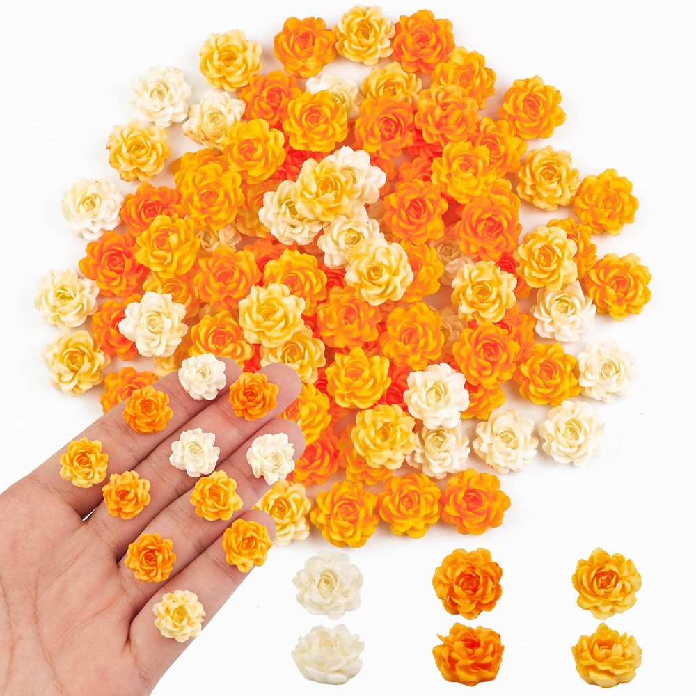 100 Pieces Tiny Peony for Craft Dollhouse Miniatures Soft Resin Flowers for Fairy Garden Micro Landscaping Decoration, Orange