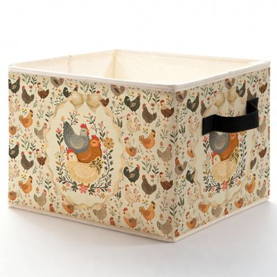 ADWHNHJY Boho Floral Chicken Storage Bins with Handles, Rustic Cottagecore Flower Farmhouse Chicken Collapsible Storage Box Basket Books Clothes Organizer for Bedroom Bathroom Home