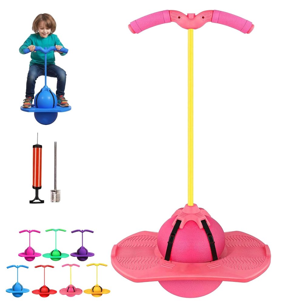 Balance Jumping Ball,Moon Cozy Balance Jumping Ball with Handle,Moon Bounce Hopping Balls,Bounce Blaster Jump Balls with Air Pump for Indoor & Outdoor Coordination (Pink)