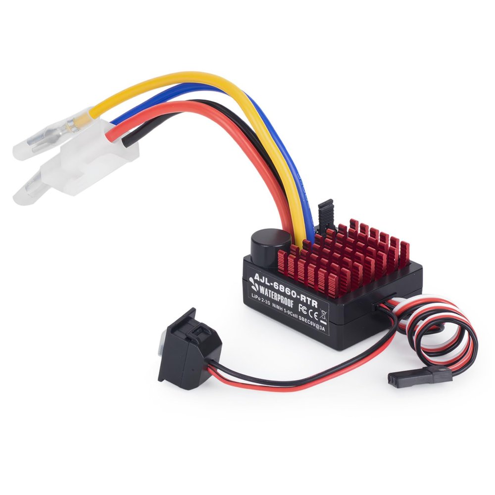 2-3s 60A Brushed ESC Waterproof Electronic Speed Controller with Switch Mode BEC for 1/10 Scale RC Crawler Car Trucks Upgrade (Tamiya Plug)