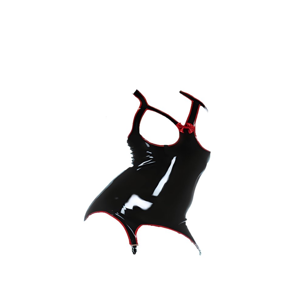 ACBYRUD Latex Catsuit Rubber Skirt Front Open Garter Dress Pasties (M)