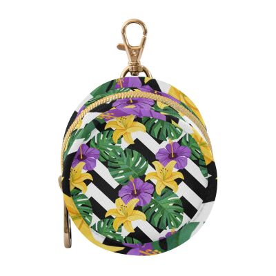 WIFIU Tropical Purple Flowers Leaves Pacifier Holder Case with Clip Portable Pacifier Storage Organizer Baby Round Container Pouch Box Fits Diaper Bag Stroller Purse