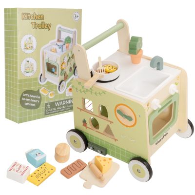 7-in-1 Wooden Baby Push Walker, Montessori Activity Center for Toddlers 1-3