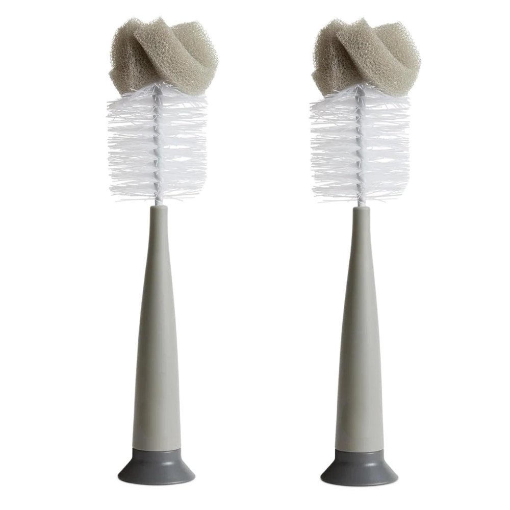 2 Pack Sponge Bottle Brush Modern Design Durable Nylon Bristle Cleaner with Rubber Gray(2pcs)
