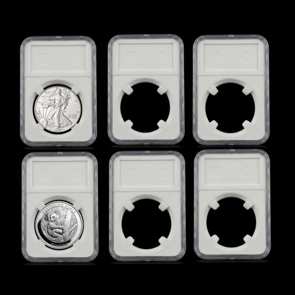6 Pack Coin Slab Holders Direct Fit US Half Dollar 40 mm with Labels