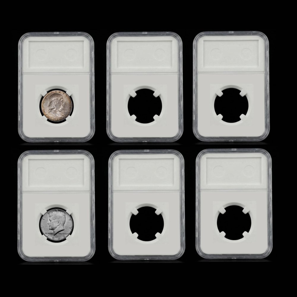 6 Pack Coin Slab Holders Direct Fit US Half Dollar 30 mm with Labels (30mm)