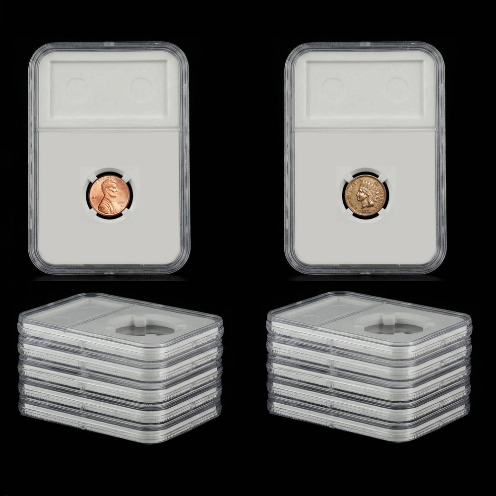 12 Pack Coin Slab Holders Direct Fit US Cent Penny 19 mm with Labels