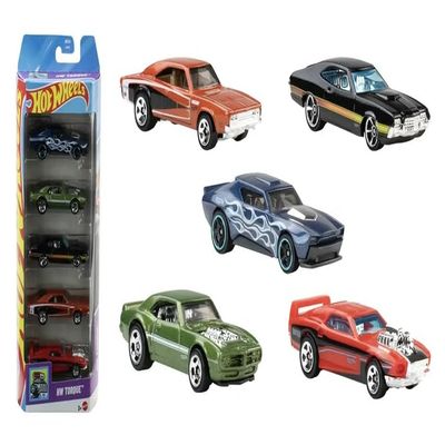 Hot Wheels Torque 5 Pack ['72 Ford Gran Torino Sport, Riveted, '69 Dodge Charger 500, Custom '67 Pontiac Firebird, Muscle Bound] 1:64 Scale Diecast Toy Vehicles