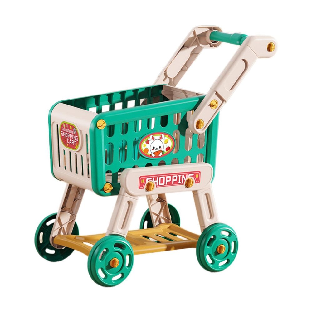 JISADER Kids Shopping Cart Toys Pretend Supermarket Grocery Cart Pushcart PP Material Trolley with Wheel Suitable for Home Decoration Gift, Green