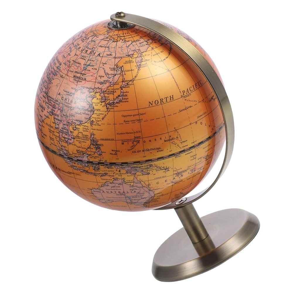 BEBEMOKO Educational Desktop Globe for Geography Learning, 14cm Pearl Yellow Rotating Earth Globe with Stand, Home Decor and Classroom Study Tool for Students and Office