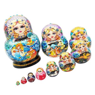 Suseiuua Hand Painted Art Russian Princess Nesting Dolls Art 10 Layer Wooden Educational Set Early Childhood Development Matryoshka